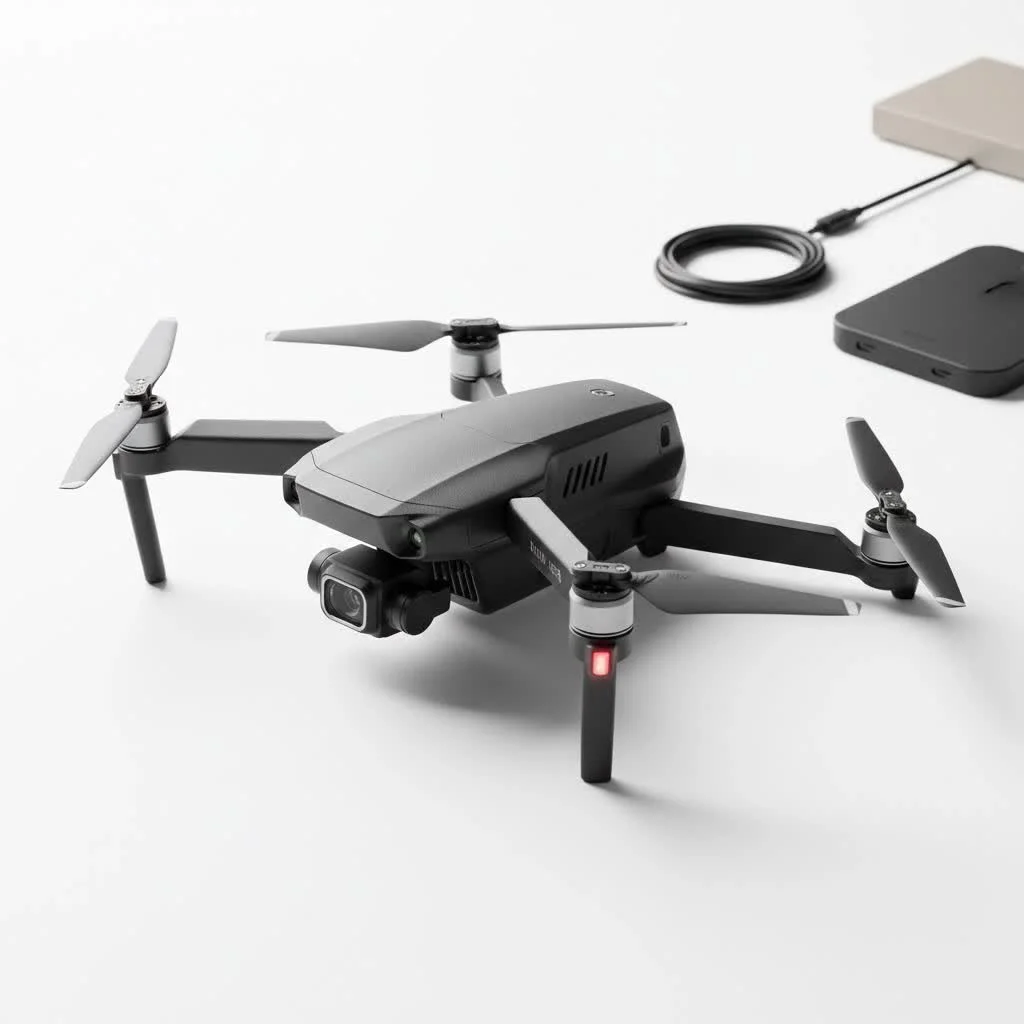 Drone with 4K camera flying over a scenic landscape