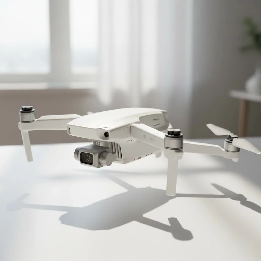 Fixed-wing airplane drone flying over a landscape