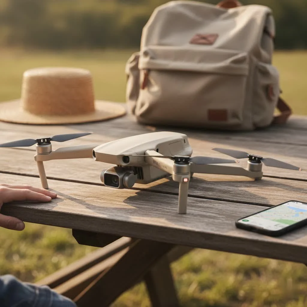 DJI Mini 4K drone flying over a scenic landscape