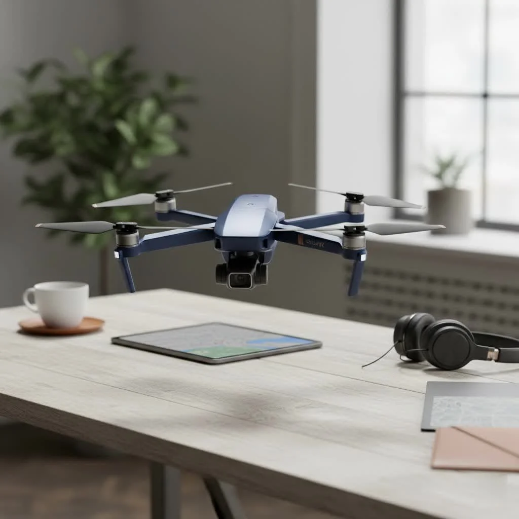 Professional drone flying over a scenic landscape