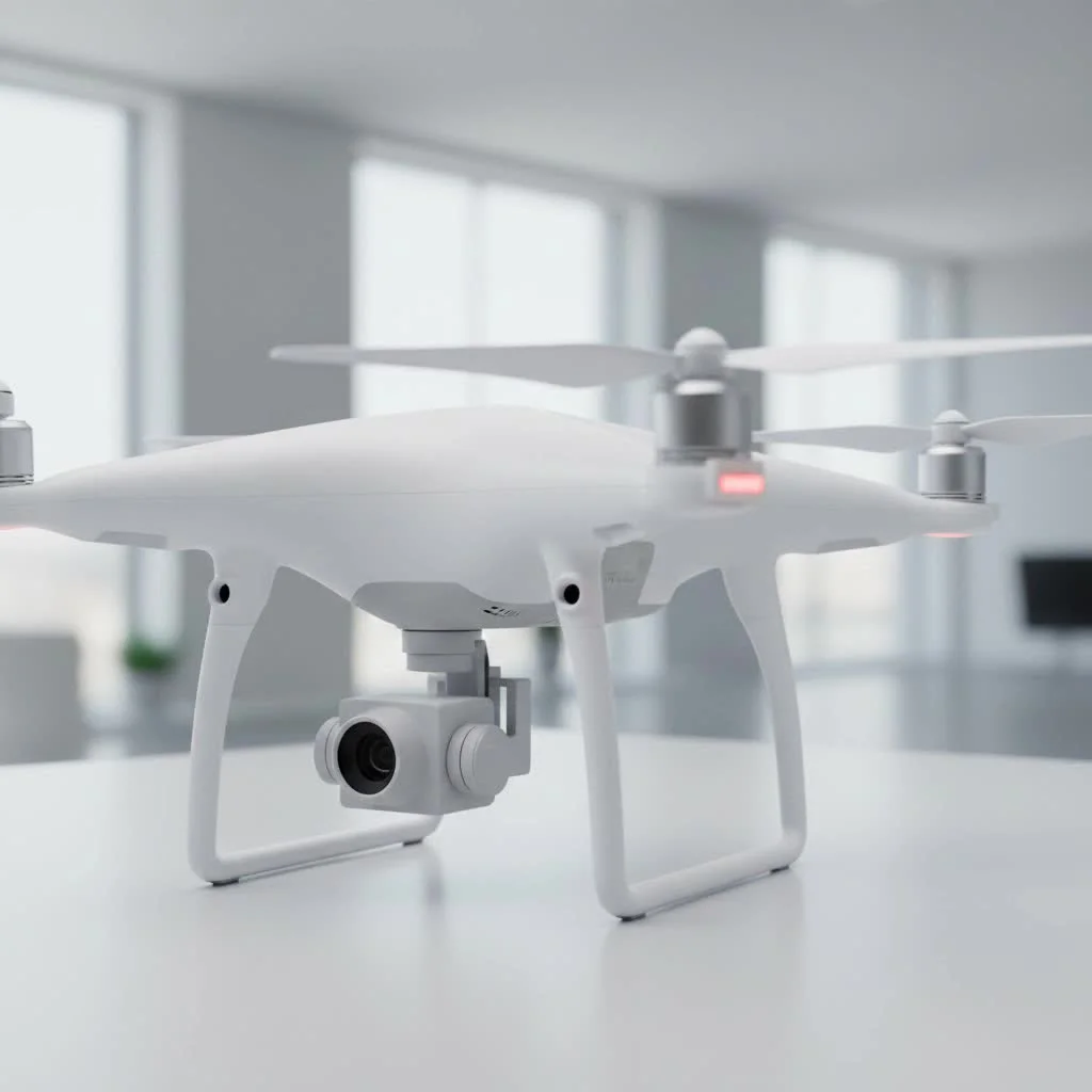Drone flying over a construction site for surveying