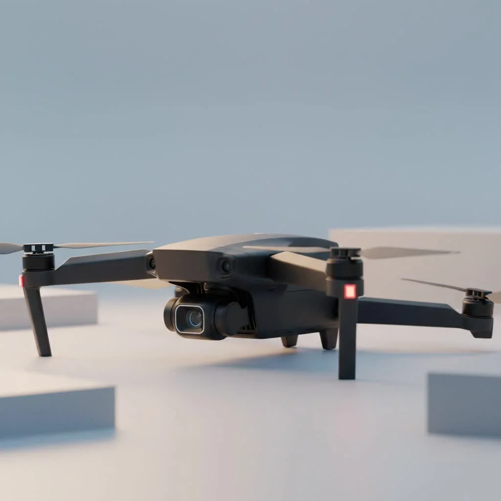 DJI Mini SE drone flying over a scenic landscape